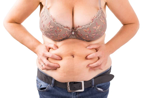 Woman with fat belly — Stock Photo, Image