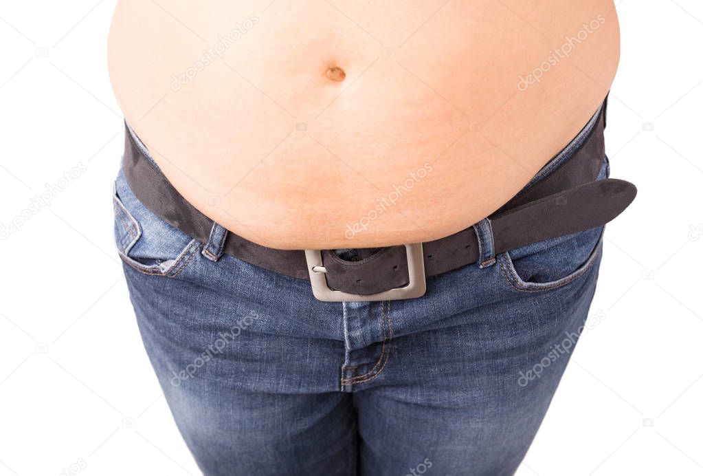 Fat tummy hanging over jeans 