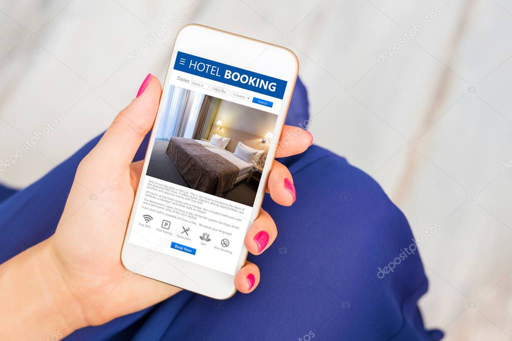 Hotel booking app on smartphone