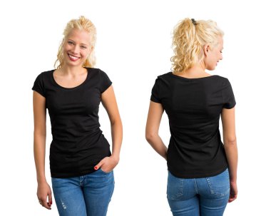 Kadın siyah yuvarlak boyun T-shirt