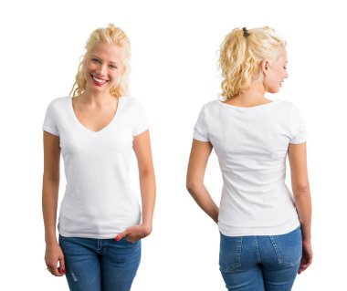 Kadın beyaz v yaka T-shirt