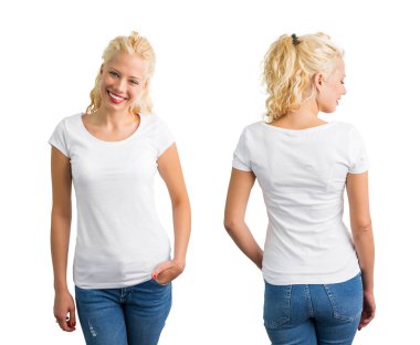 Kadın beyaz yuvarlak boyun T-shirt
