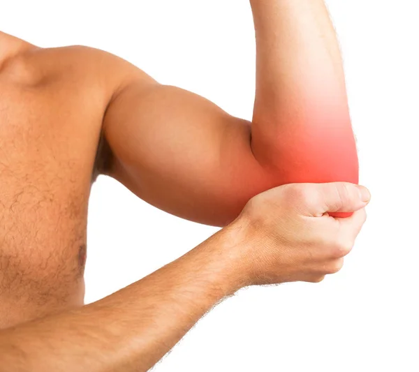 Man holding his hurting elbow — Stock Photo, Image