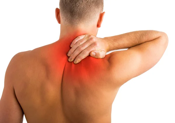 Homem com dores nas costas e nos ombros — Fotografia de Stock