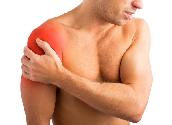 Man holding his hurting shoulder — Stock Photo, Image