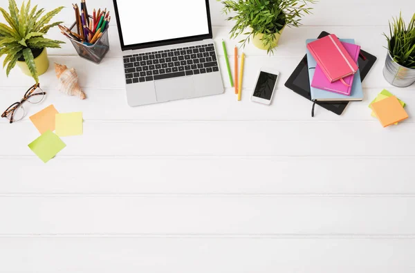 Creative person's desk from above — Stock Photo, Image