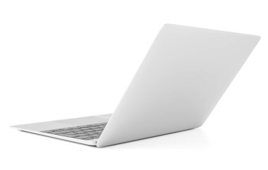 Thin laptop with lid open, back view clipart