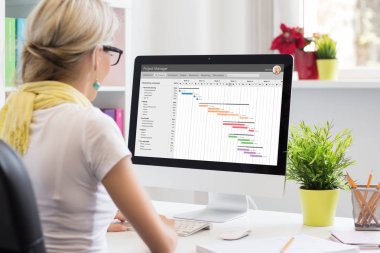 Gantt Grafiği proje yönetimi için kullanan kadın