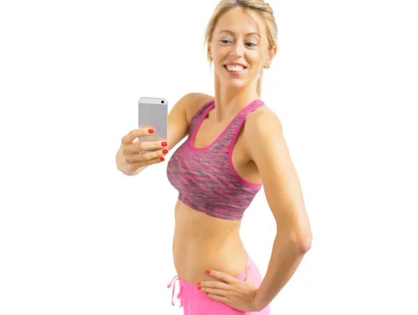 Fit žena pořízení selfie zrcadlo — Stock fotografie