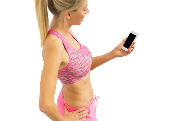Mulher saudável com smartphone — Fotografia de Stock