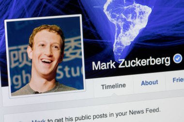 Riga, Letonya - 24 Şubat 2017: Facebook profil kurucu ve Facebook CEO'su Mark Zukenberg.