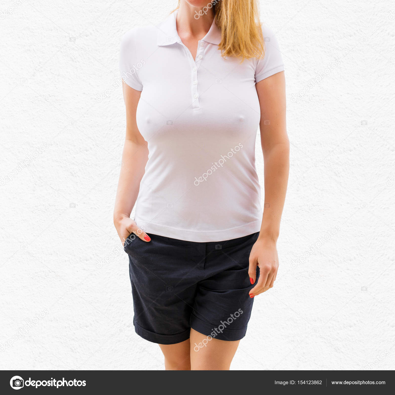 Download Woman's white polo shirt mockup — Stock Photo © grinvalds ...