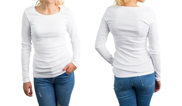 White long sleeve shirt template, front and back — Stock Photo, Image