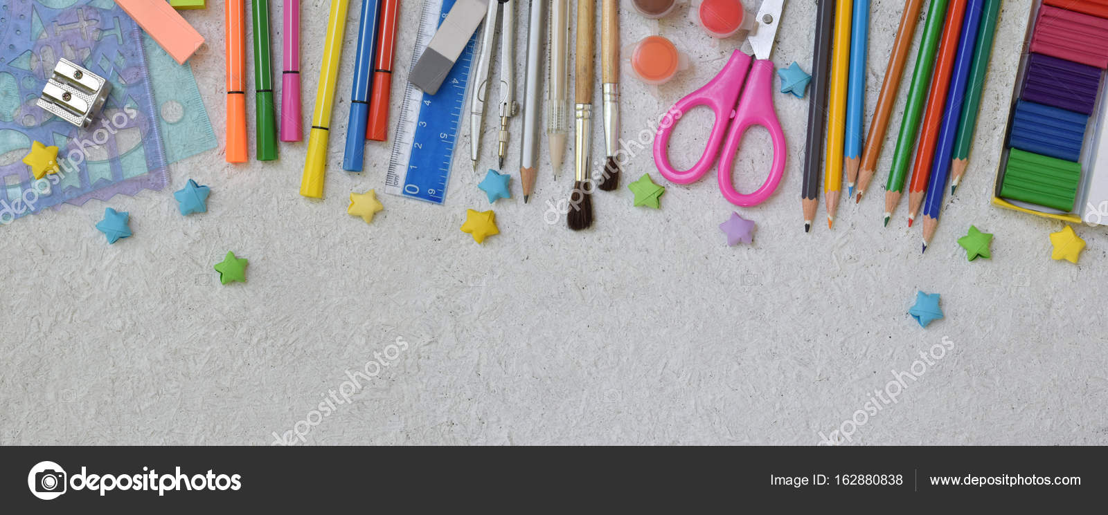 Frame Of School Accessories And Supplies Pencils Markers Paints Frame Of School Accessories And Supplies Pencils Markers Paints Pens On A