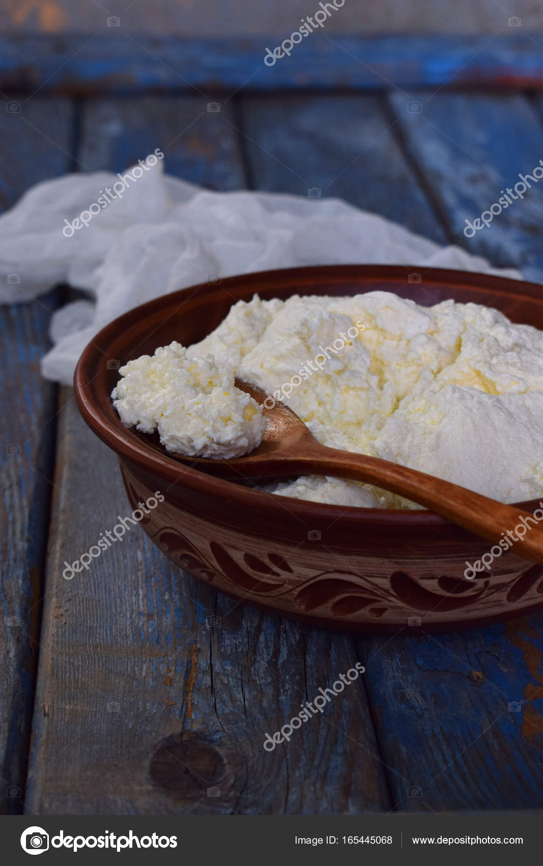 Cottage Cheese From Curdled Milk Or Yoghurt In A Clay Bowl On A