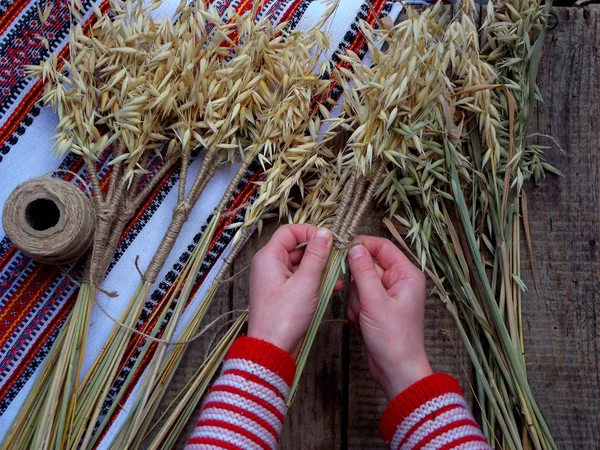 Spikelets yulaf - Noel, sembolik ve tören demeti Ukraynaca, Hıristiyanlıkla refah ev ve aile Didukh yapım.