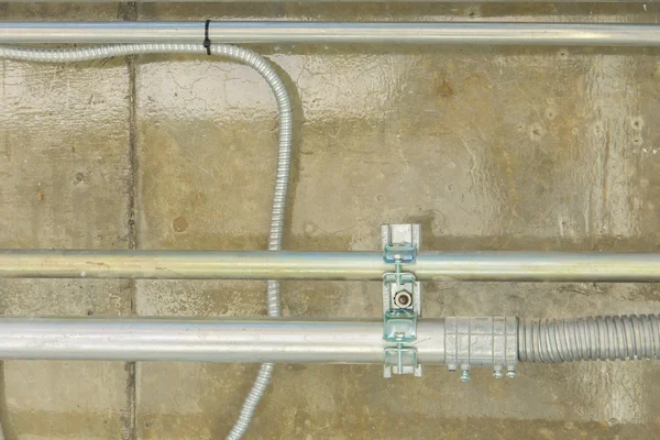 Metal pipes electrical distribution system installation. — Stock Photo, Image