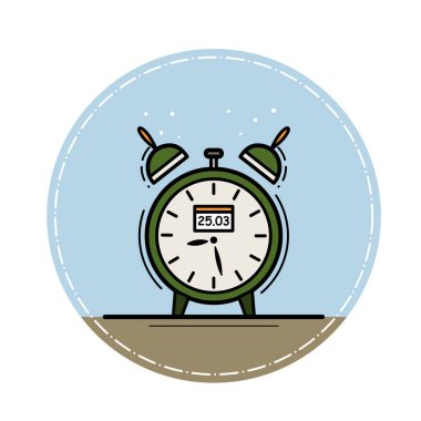 Bir daire içinde mavi bir arka plan üzerinde saat.