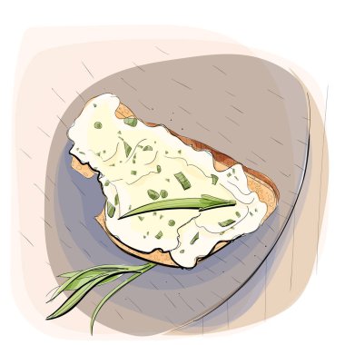 Bir plaka üzerinde tereyağlı ekmek renkli çizimi