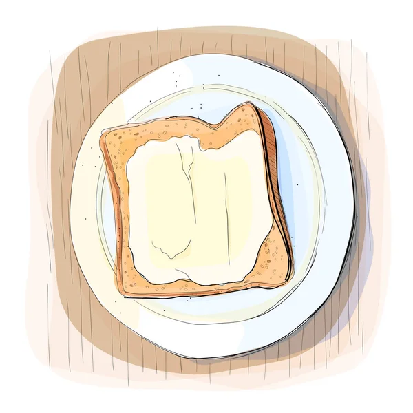 Ilustración a color del pan con mantequilla — Vector de stock