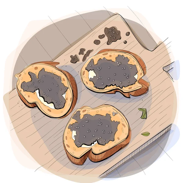 Színes illusztráció kenyeret vajjal, a lemez — Stock Vector