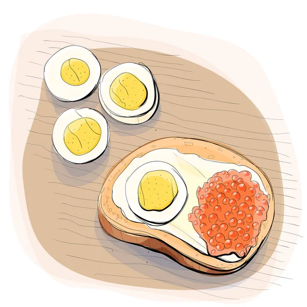 Ilustração a cores de pão com manteiga em um prato — Vetor de Stock