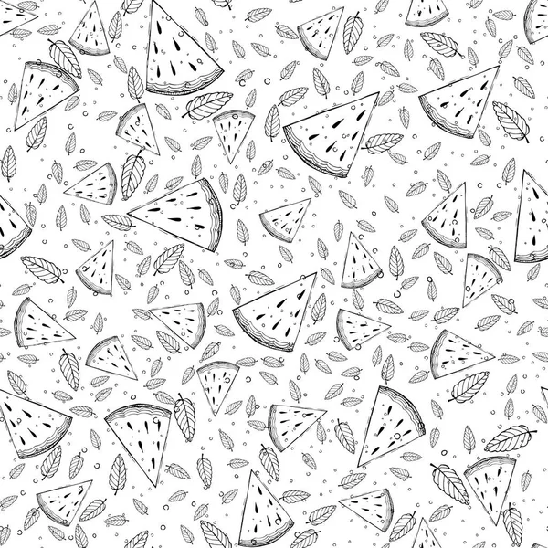 Karpuz dilimleri ve nane yaprakları ile Seamless modeli. Vektör çizim.