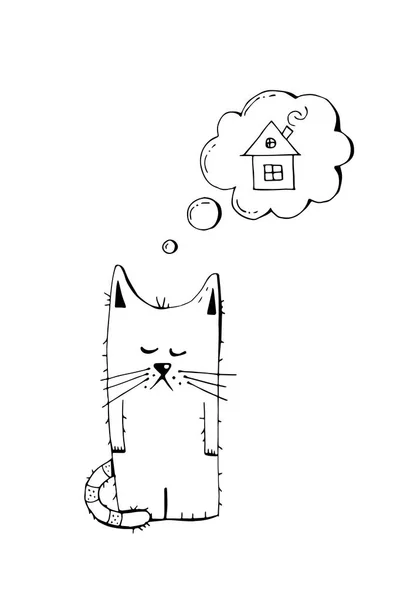 Övergiven kattunge, anta, djurplågeri, hand dras illustration. Sorgliga hemlös kattunge söker ett hem, vektor skiss — Stock vektor