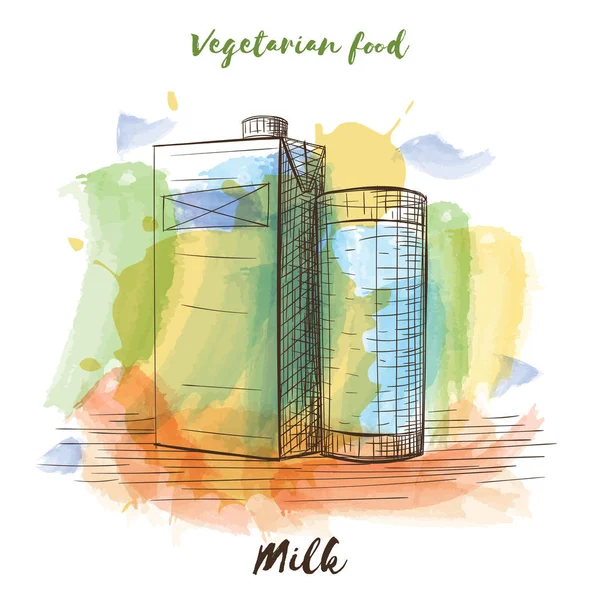 Vector aquarel schets vegetarisch voedsel. Eco voedsel. — Stockvector