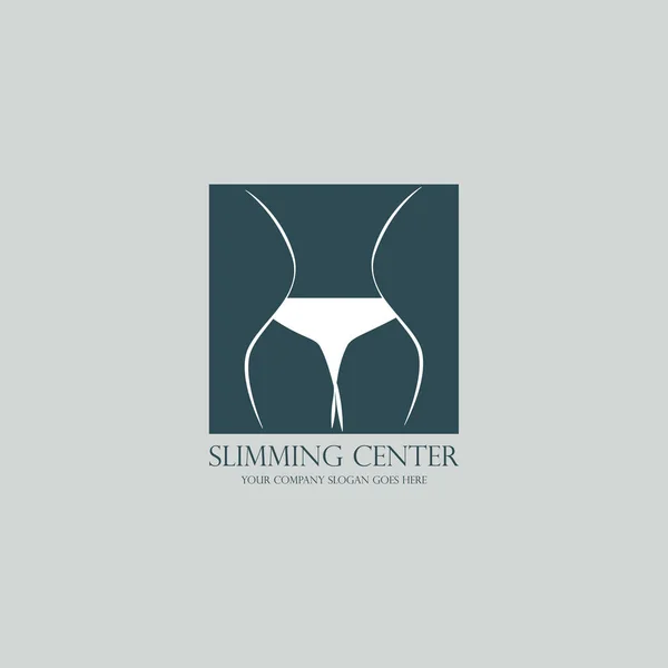 Afslanken, wellness en sexy naakte dame in bikini logo-element — Stockvector