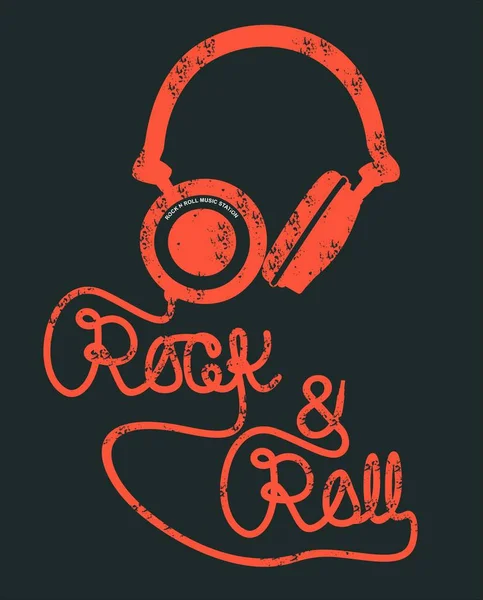 Desain Vektor Tipografi Rock Roll Dengan Abstrak Headphone Untuk Shirt - Stok Vektor