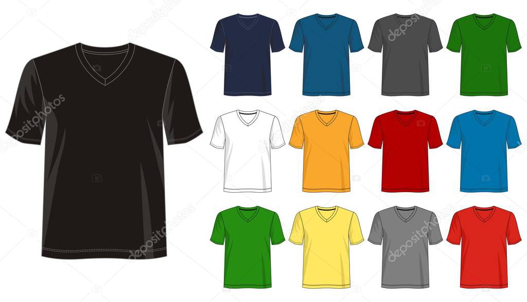 design vector t shirt template collection for men with color black white blue green yellow red gray 