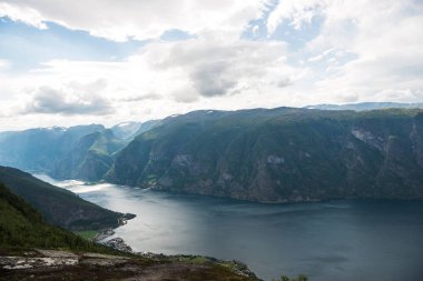 Majestic view of sea and Aurlandsfjord from Stegastein viewpoint, Aurland, Norway clipart