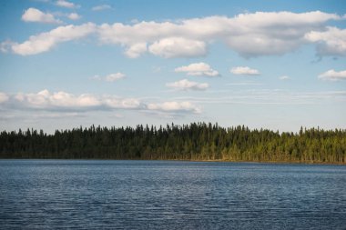 Nehir ve güneş ışığıyla kıyılarda ebedi yeşil ağaçlar, Norveç 'in en büyük kayak merkezi Trysil 
