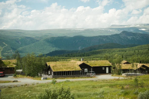 Krásné Dřevěné Domy Vesnici Norsku — Stock fotografie zdarma