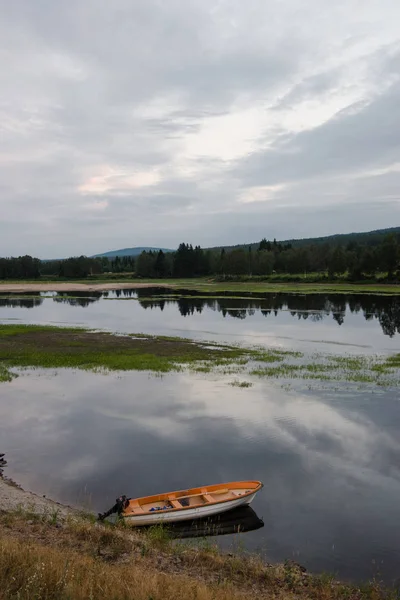 Sungai Dan Pohon Pohon Evergreen Pantai Bawah Sinar Matahari Trysil — Foto Stok Gratis