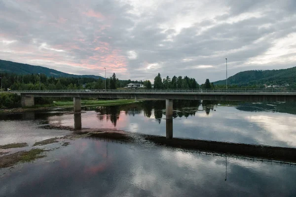 Fiume Alberi Sempreverdi Sulle Rive Alla Luce Del Sole Trysil — Foto stock gratuita