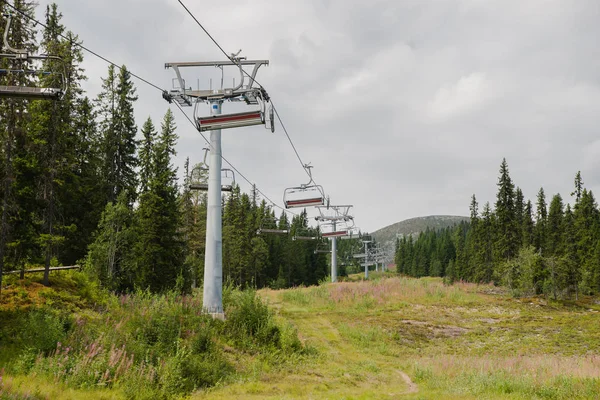 Ski Angkat Atas Lapangan Dan Hutan Trysil Ski Resort Terbesar — Foto Stok Gratis