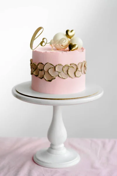 Naked Birthday Cake Valentines Day Rustic Layer Homemade Cake Cream — 스톡 사진