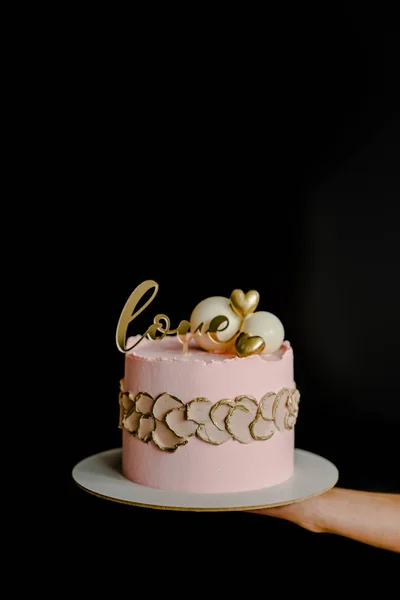 Голый Праздничный Торт День Святого Валентина Сельский Слой Домашнего Торта — стоковое фото