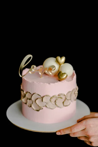 Голый Праздничный Торт День Святого Валентина Сельский Слой Домашнего Торта — стоковое фото
