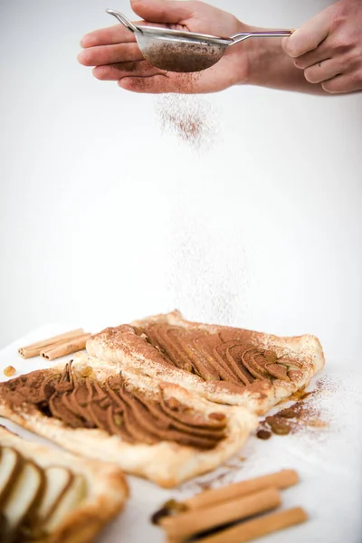 Torta Massa Folhada Crocante Torta Caseira Assada Com Peras Vista — Fotografia de Stock