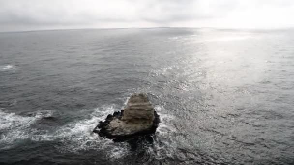 Удивительный Вид Океан Скалистые Скалы Волны Ветер Птицы Летящие Над — стоковое видео