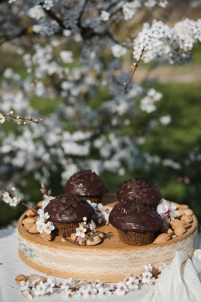 Lekkere Chocoladecupcakes Zelfgemaakte Chocolade Muffin Cupcake Met Room Boterroom Glazuur — Stockfoto