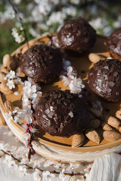 Lekkere Chocoladecupcakes Zelfgemaakte Chocolade Muffin Cupcake Met Room Boterroom Glazuur — Stockfoto