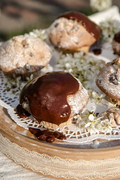 Lekkere Chocoladecupcakes Zelfgemaakte Muffin Cupcake Met Chocolade Topping Pasen Zoete — Stockfoto