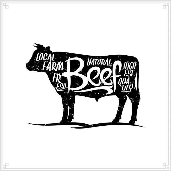 レトロなスタイルのベクトル牛肉肉ラベル — ストックベクタ