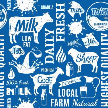 Retro tarzı tipografik vektör süt seamless modeli