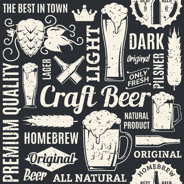 Modèle sans couture de bière vecteur typographique de style rétro — Image vectorielle