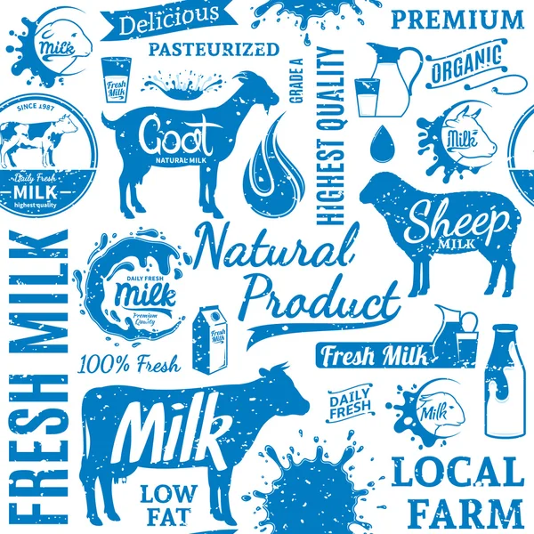 Retro styled typographic vector milk seamless pattern — Stock Vector